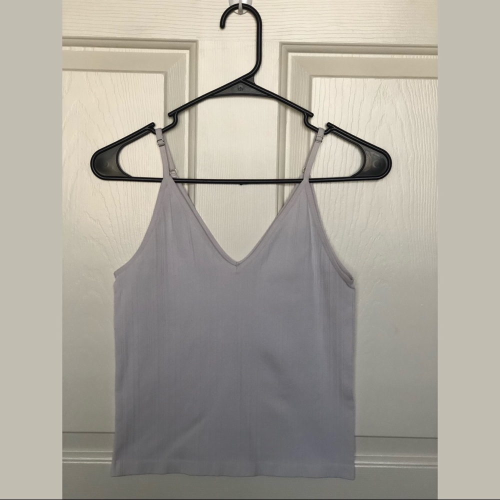White Ribbed V-Neck Camisole w/ Adjustable Straps, Size Small